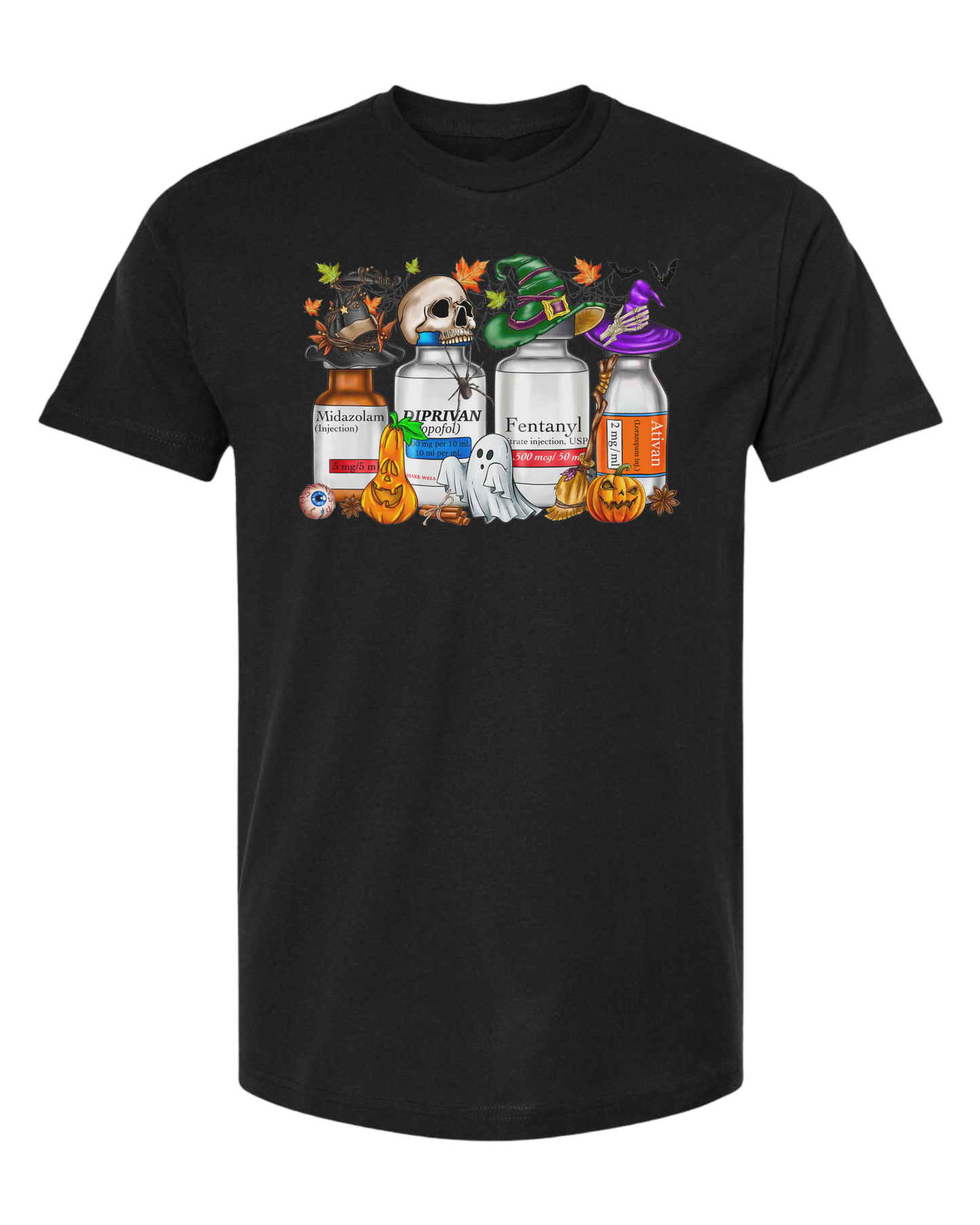 Spooky Medication Bottles graphic Unisex crew-neck graphic tee Black
