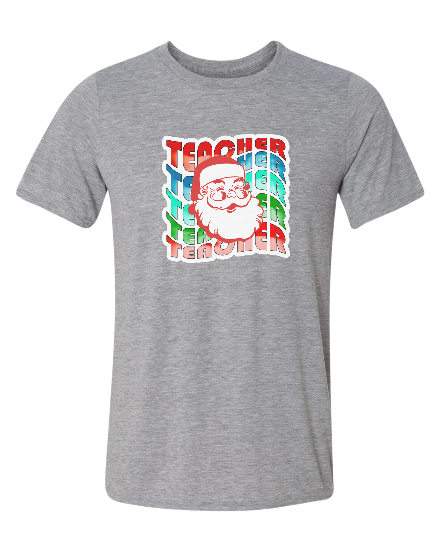 Teacher Wave with Santa design Unisex crewneck graphic tee (light colors) Heather Grey