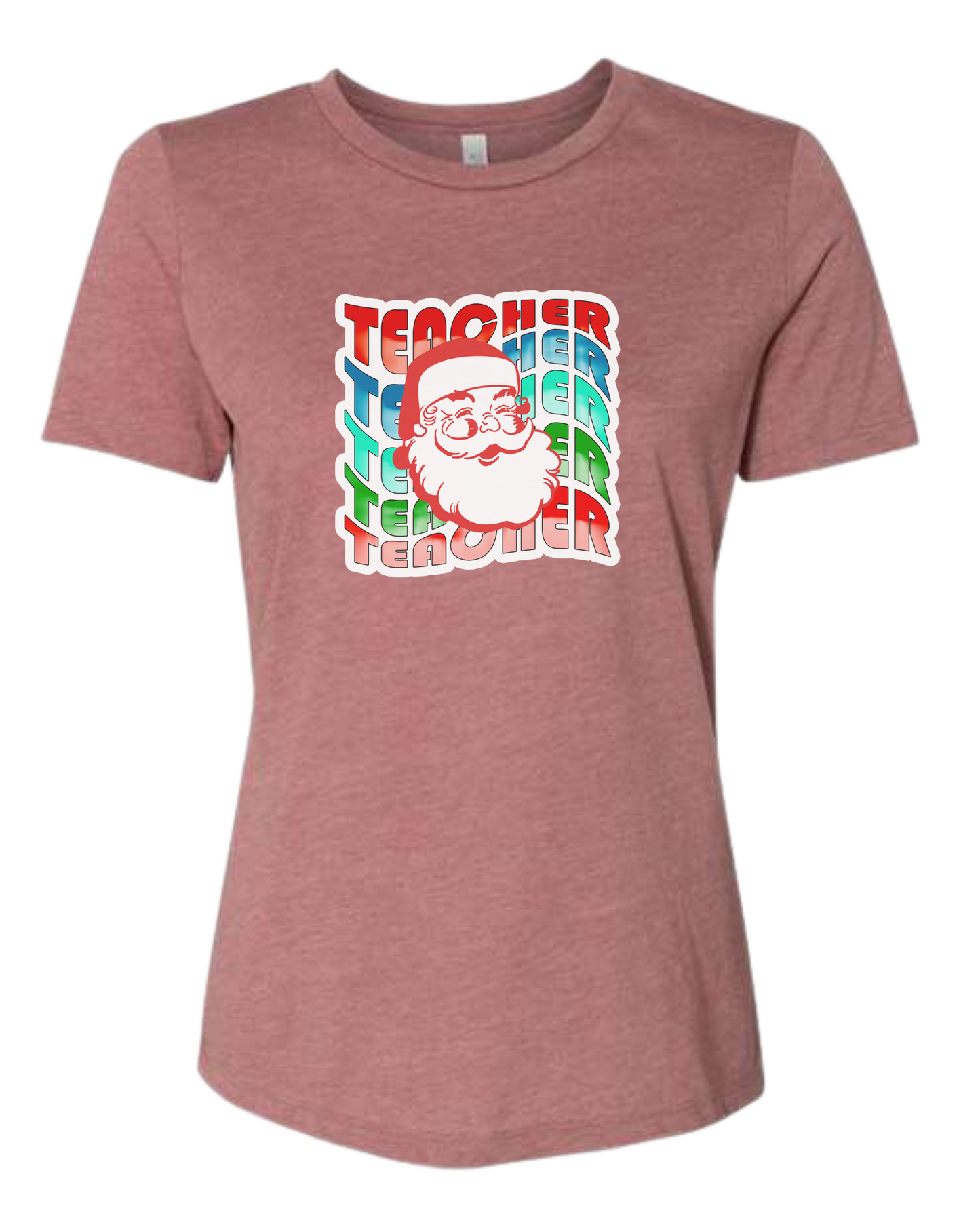 Teacher Wave with Santa design Women's fit premium crewneck tee Mauve Pink