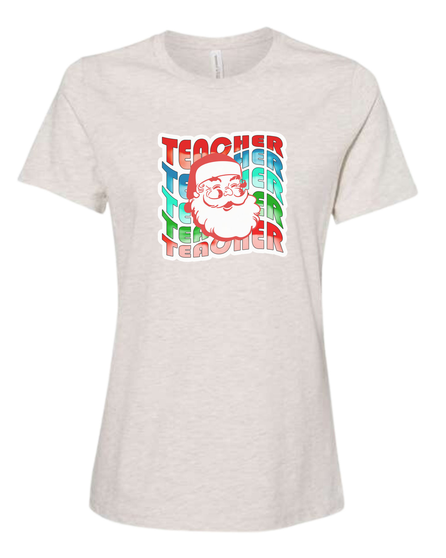 Teacher Wave with Santa design Women's fit premium crewneck tee Natural
