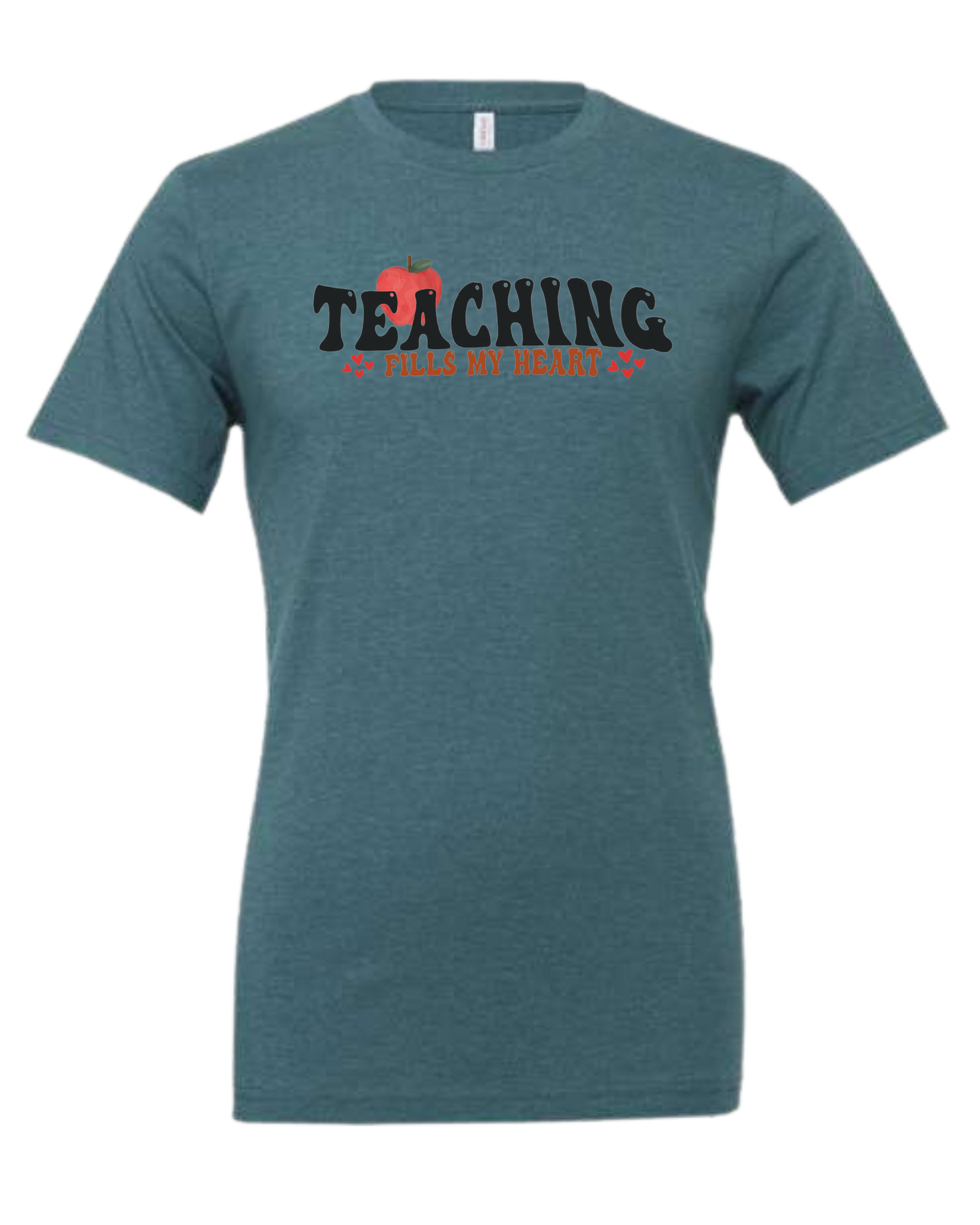 "Teaching Fills my Heart" graphic tee Premium unisex crewneck tee Heather Teal