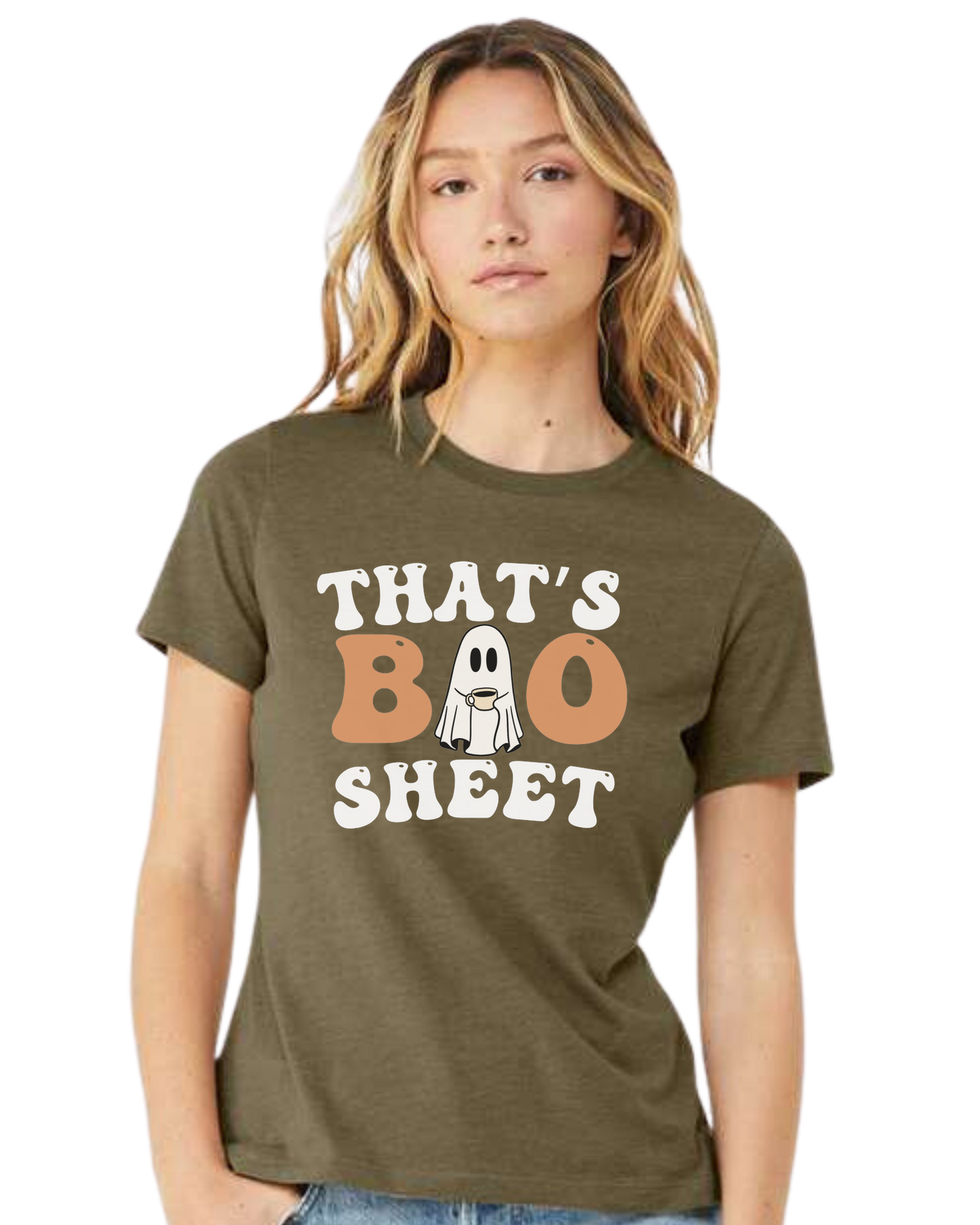 "That's Boo Sheet" ghost graphic Women's fit premium crewneck tee Olive