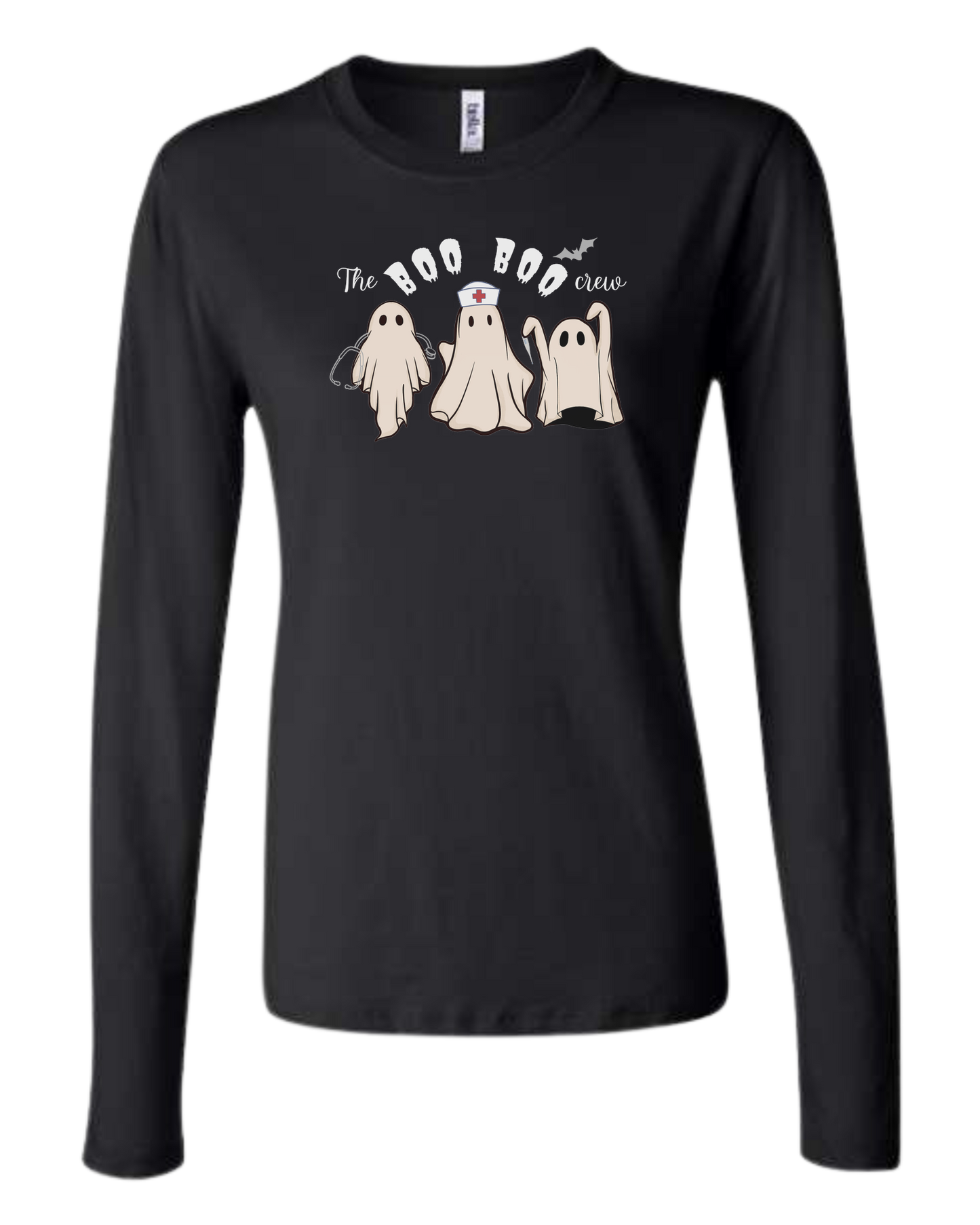 "The Boo-boo crew" nursing ghosts tee Women's fit crewneck long sleeve fit Black