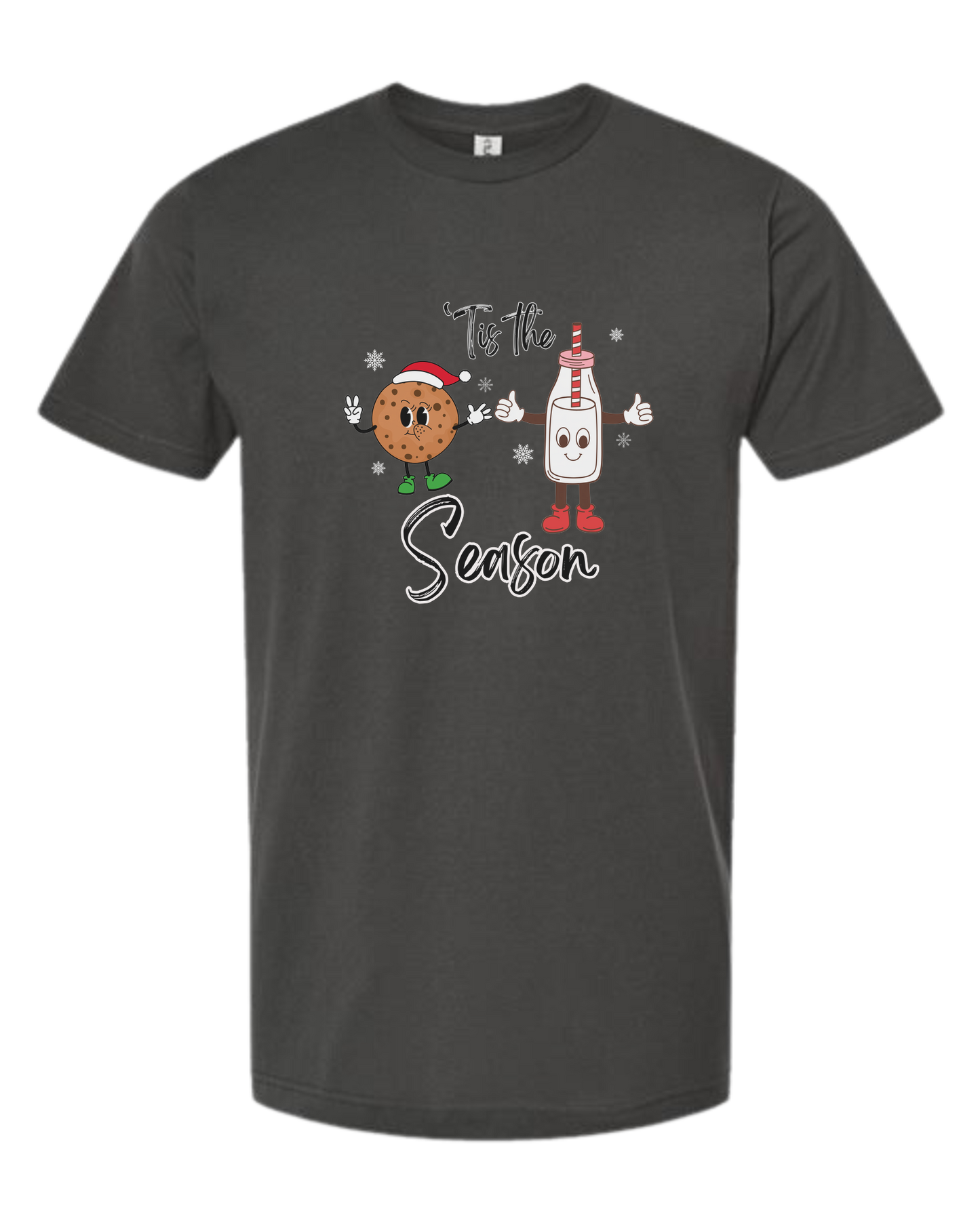 "Tis the Season" milk and cookies graphic Unisex crew-neck graphic tee Charcoal Grey