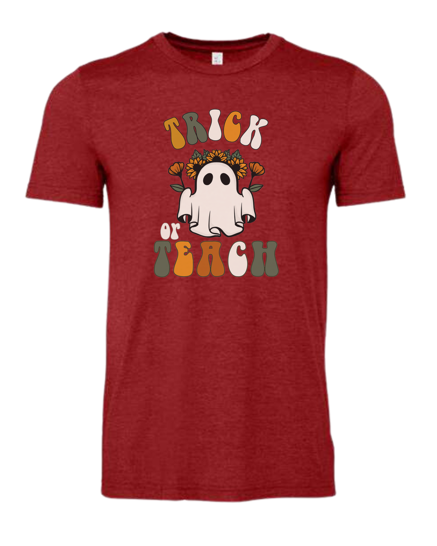 "Trick or Teach" hippie ghost retro teacher graphic Premium unisex crewneck tee Canvas Red