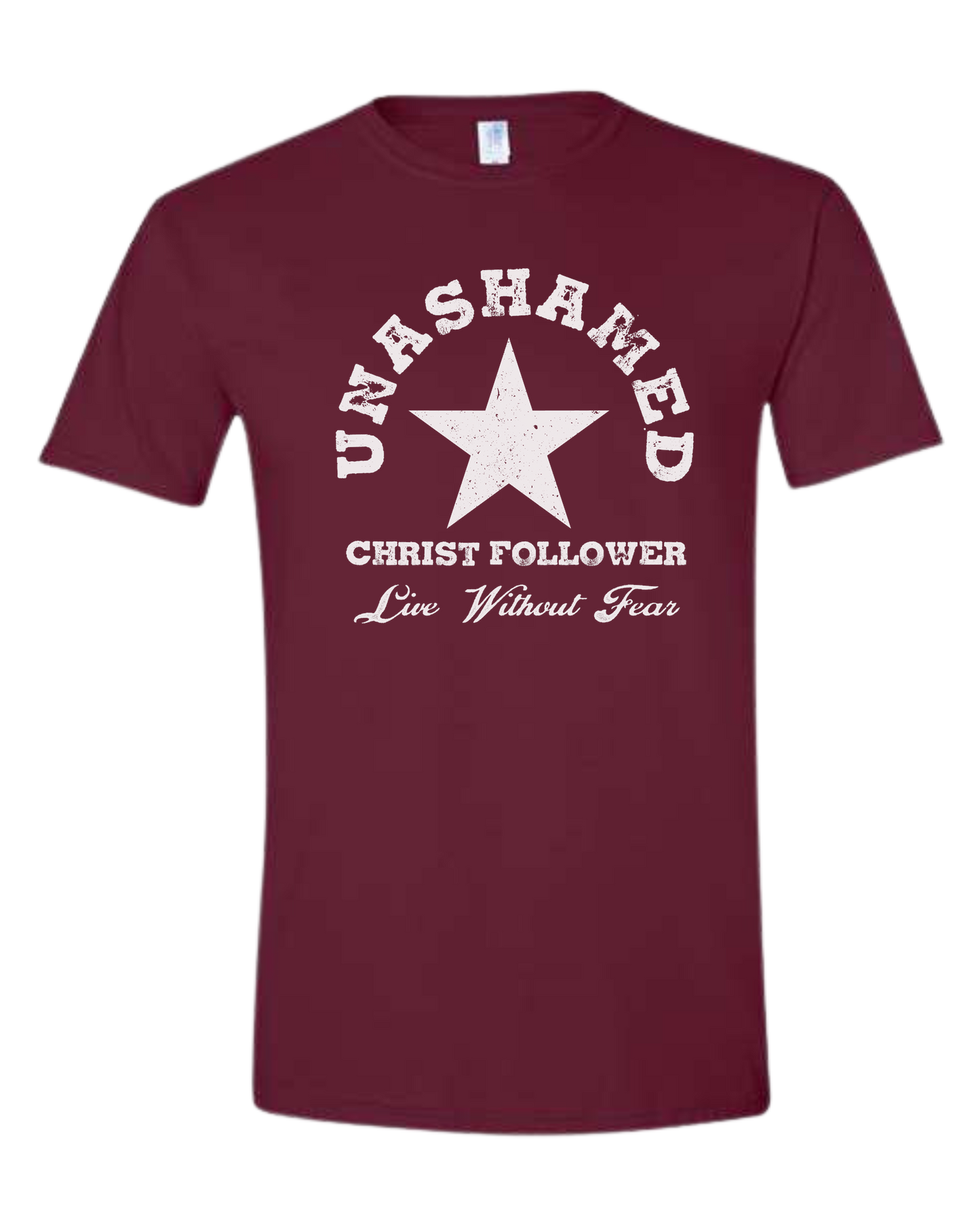 "Unashamed Christ Follower" basic crewneck graphic tee Unisex crew-neck graphic tee Maroon