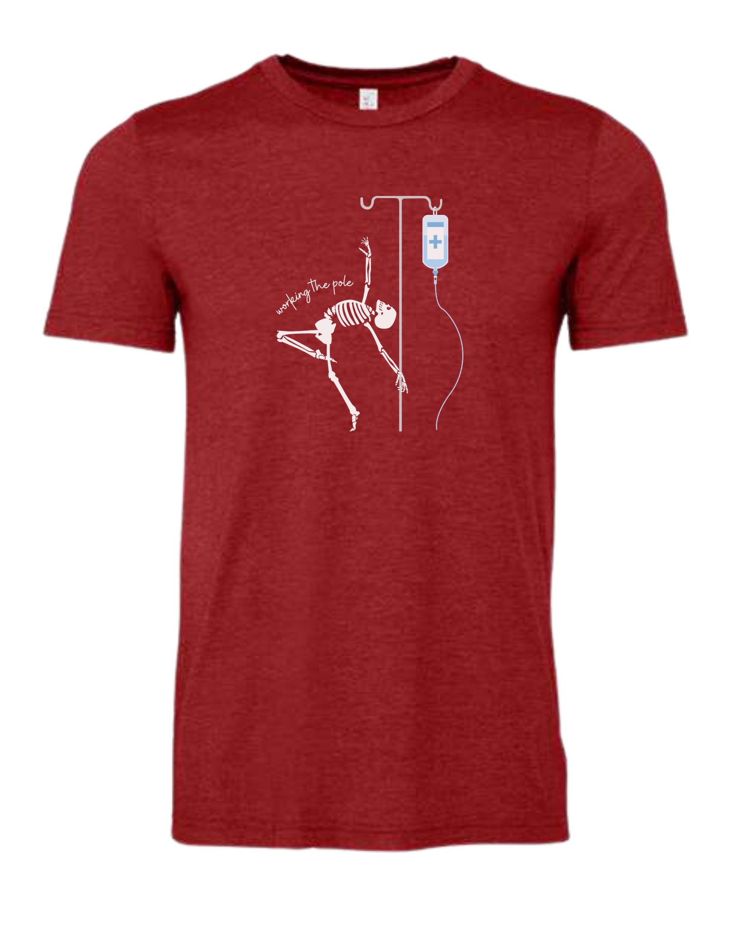 "Working the Pole" nursing skeleton graphic tee Premium unisex crewneck tee Canvas Red