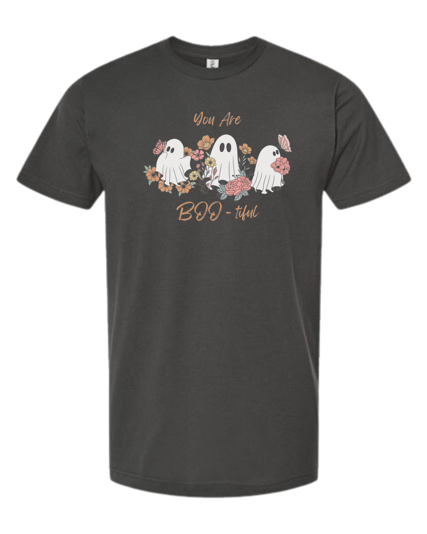 "You are BOO-tiful" ghost tee Unisex crew-neck graphic tee Charcoal Grey