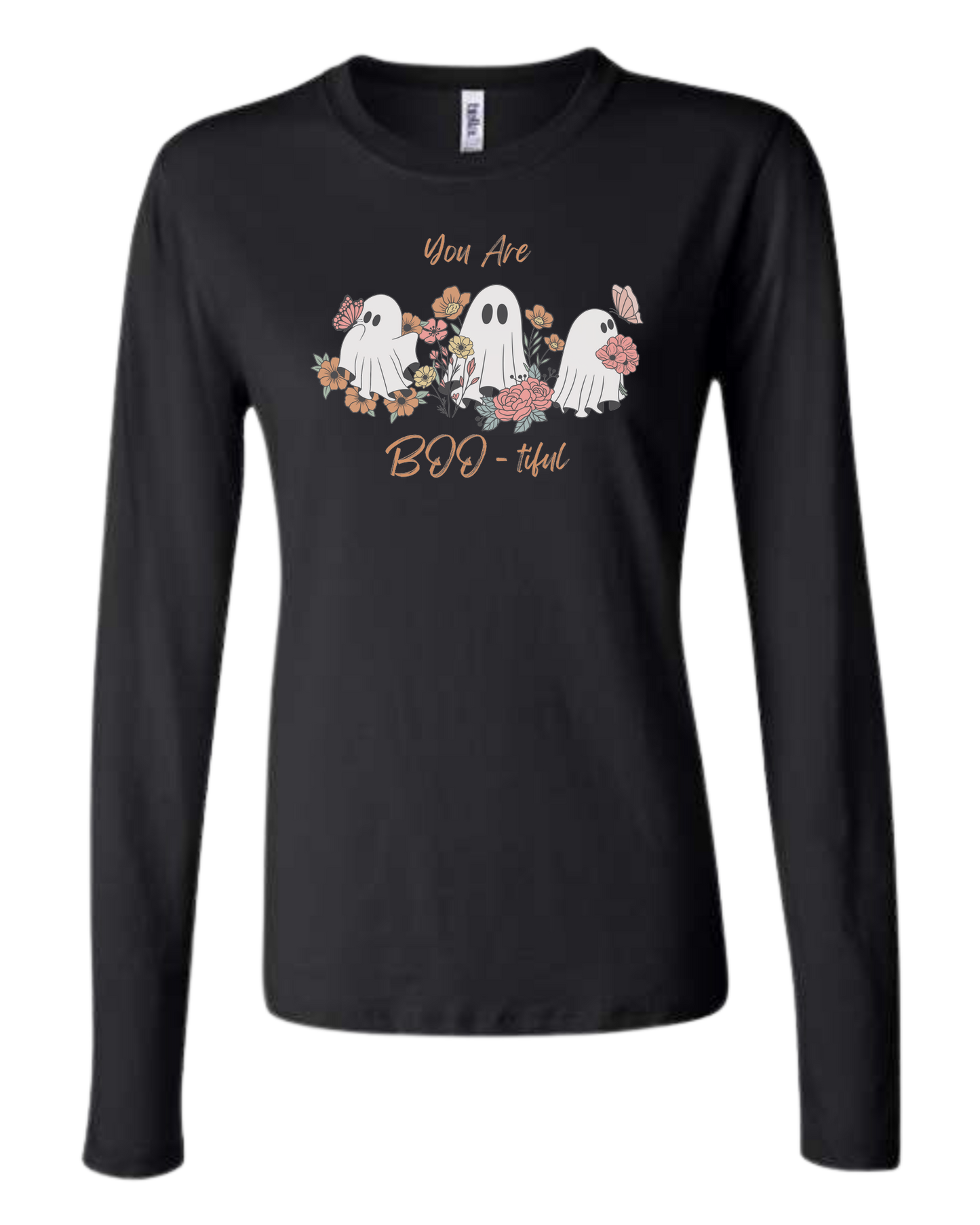 "You are BOO-tiful" ghost tee Women's fit crewneck long sleeve fit Black