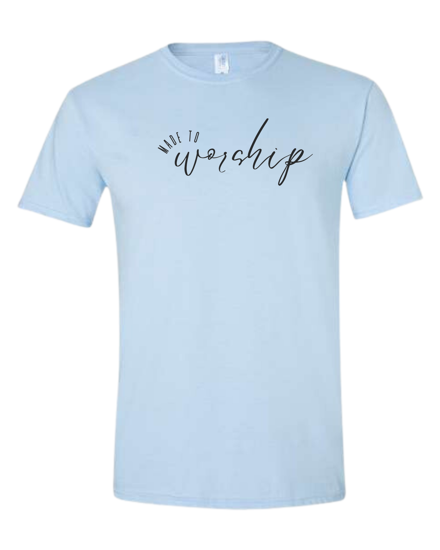 Made to Worship tee w/black font Unisex crewneck graphic tee (light colors) Ice blue