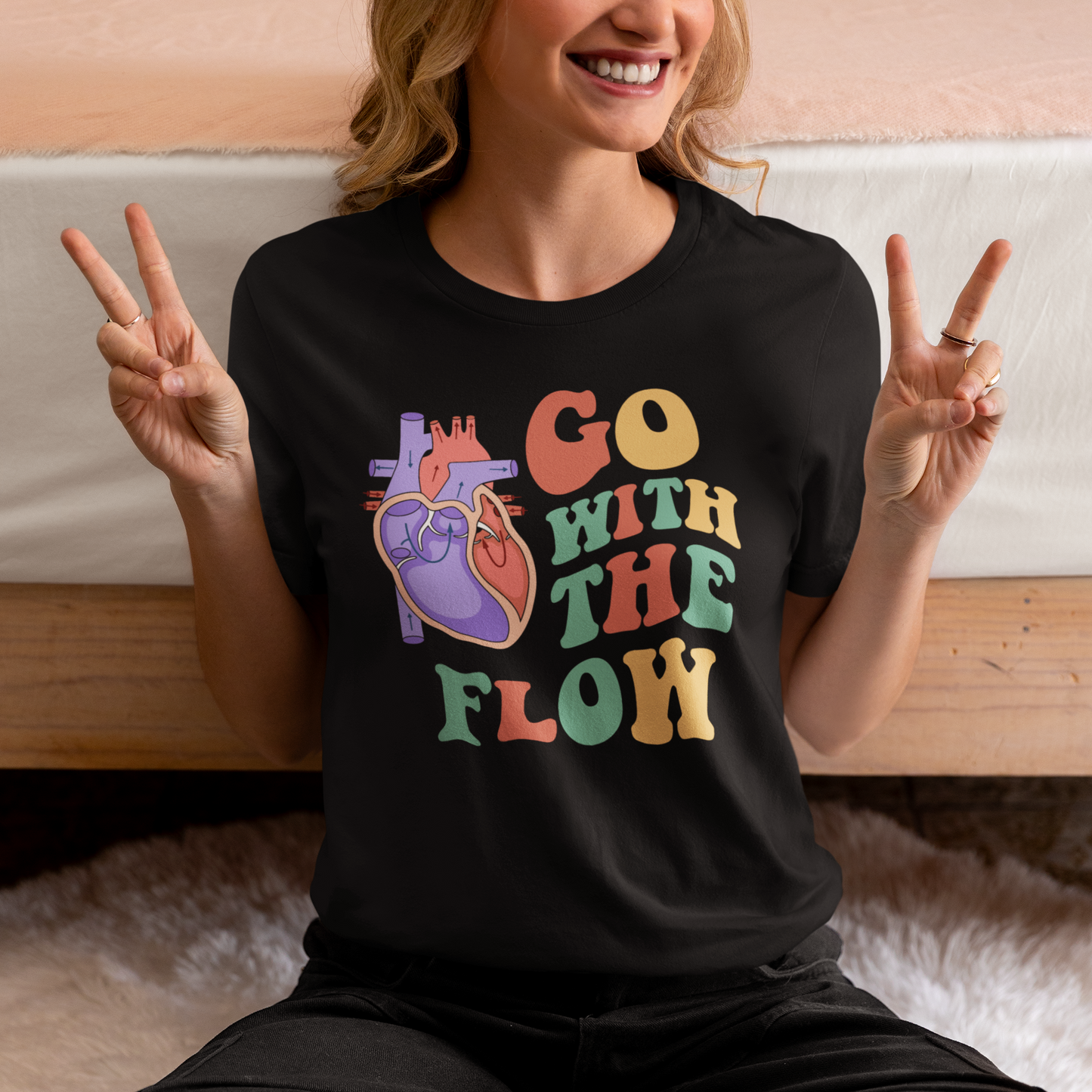 "Go with the Flow" groovy font unisex crew-neck tee