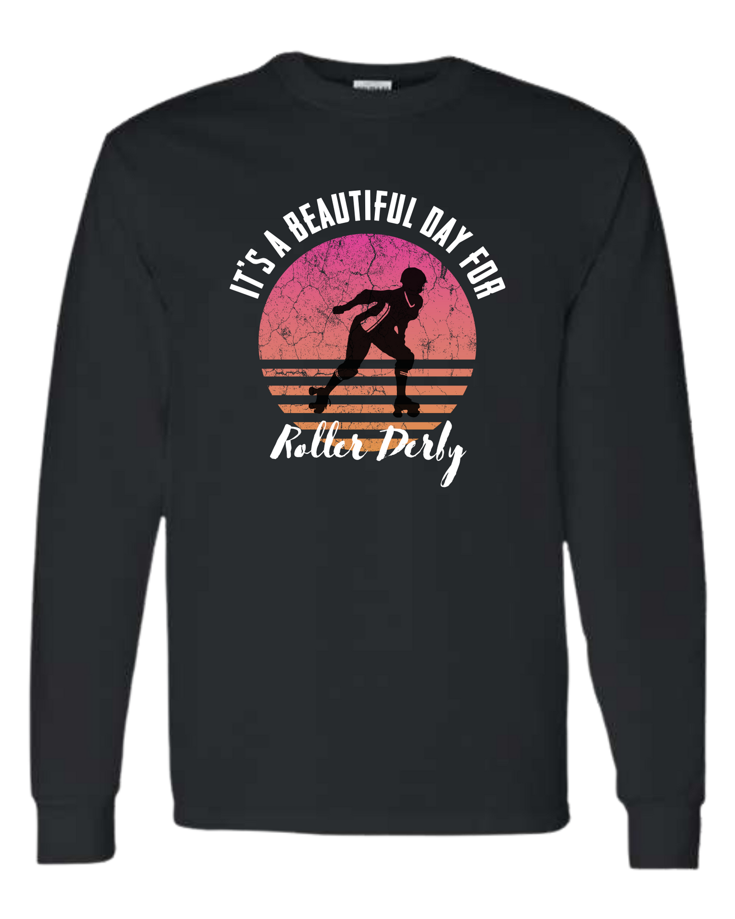 Faded pink sunset distressed "It's a beautiful day for Roller Derby" tee