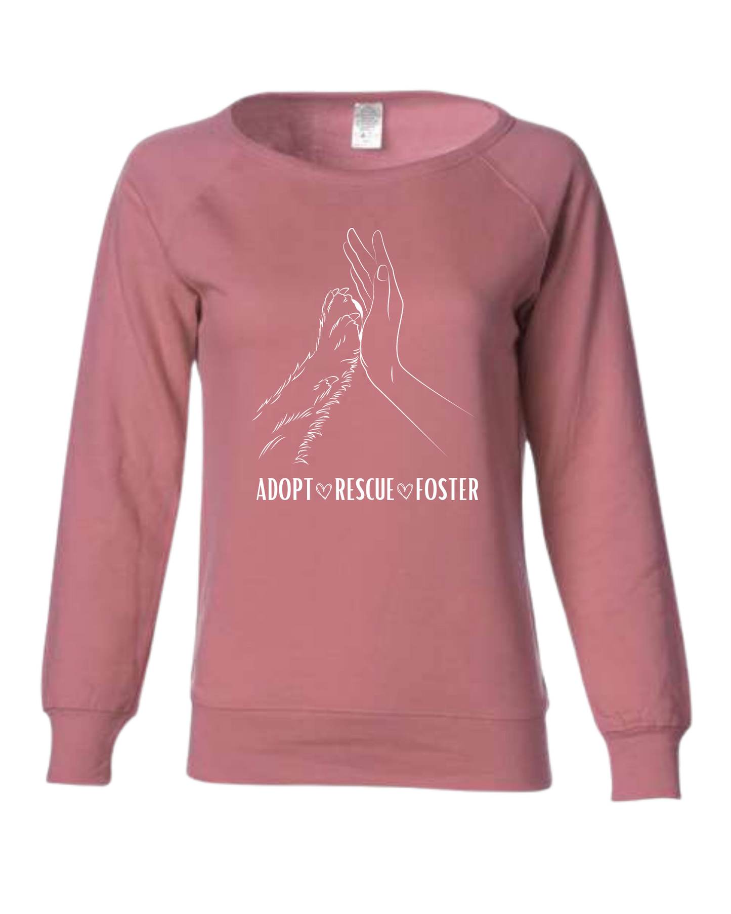 Women's fit "Adopt, Rescue, Foster" human & paw high five graphic