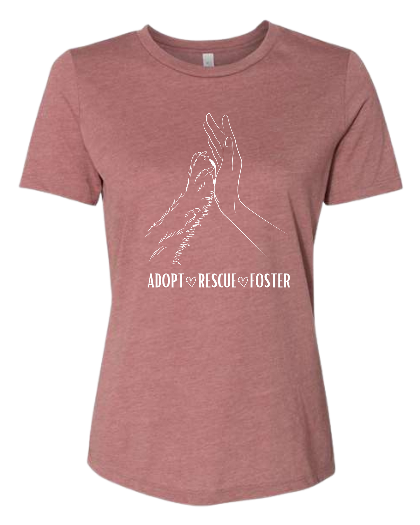 Women's fit "Adopt, Rescue, Foster" human & paw high five graphic