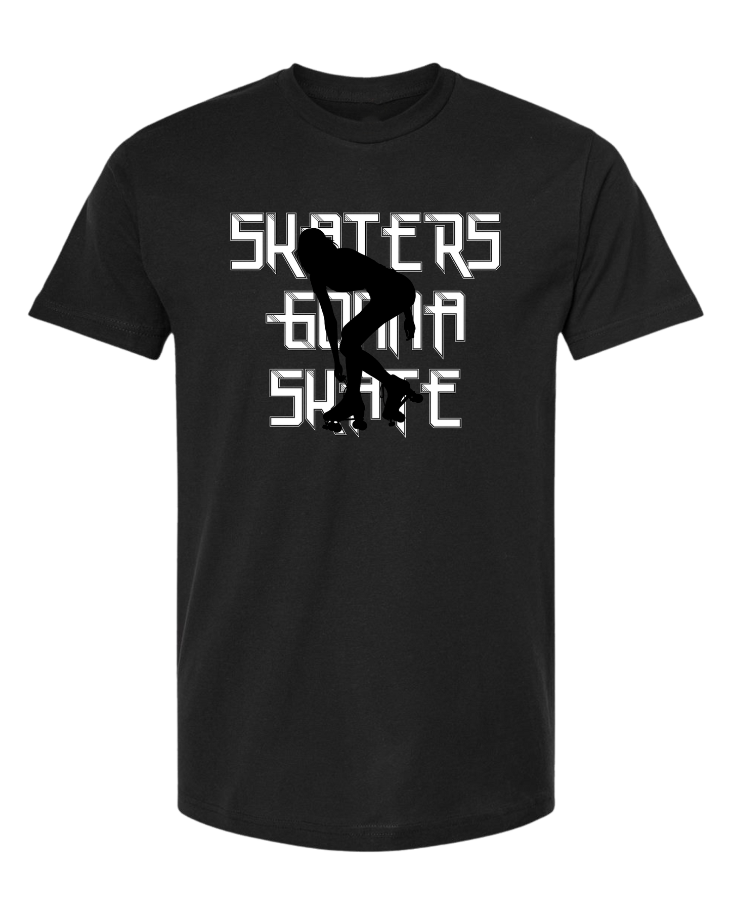 Black & White "Skaters Gonna Skate" with roller derby girl silhouette