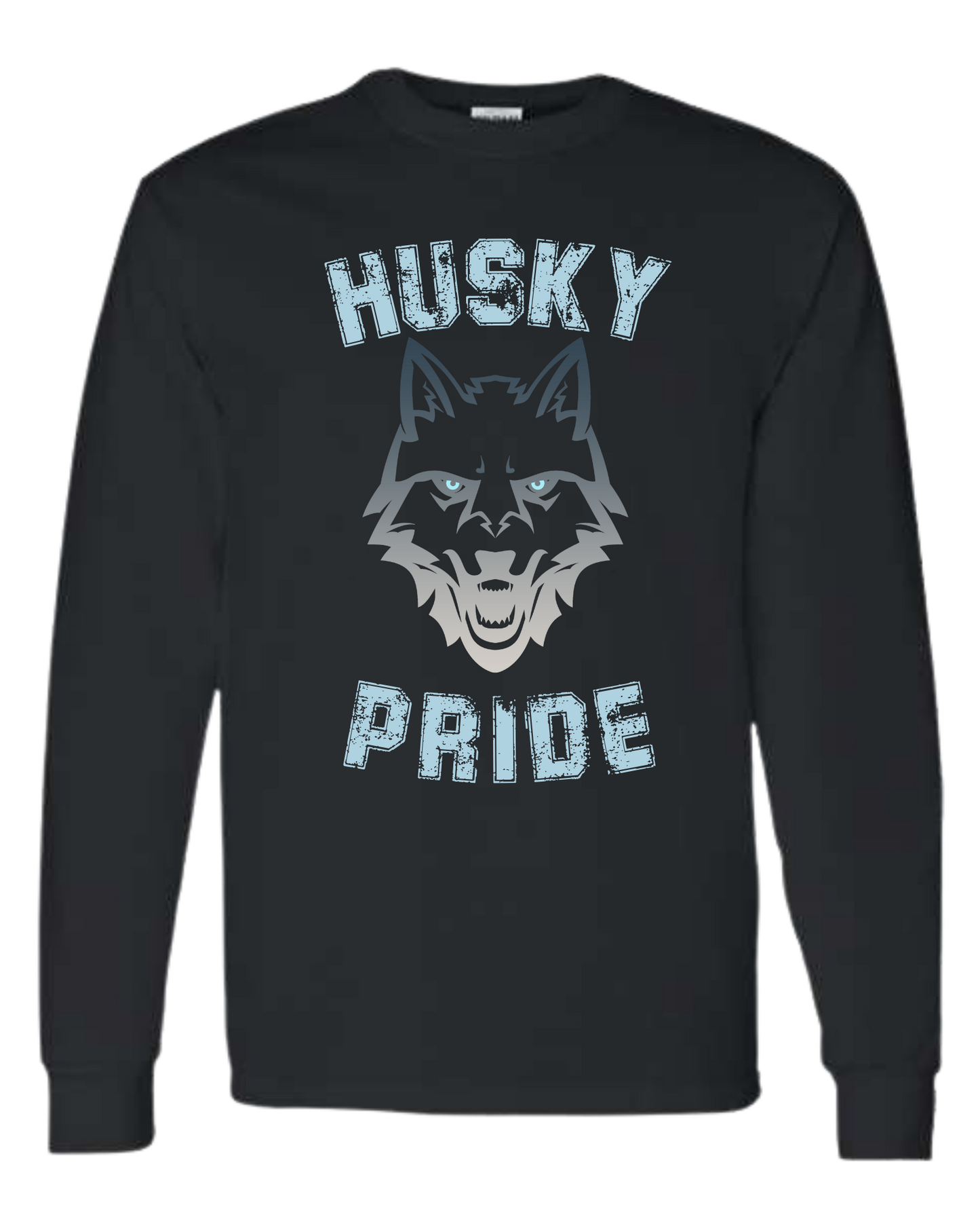 Husky Pride distressed font w/large husky full color graphic tee