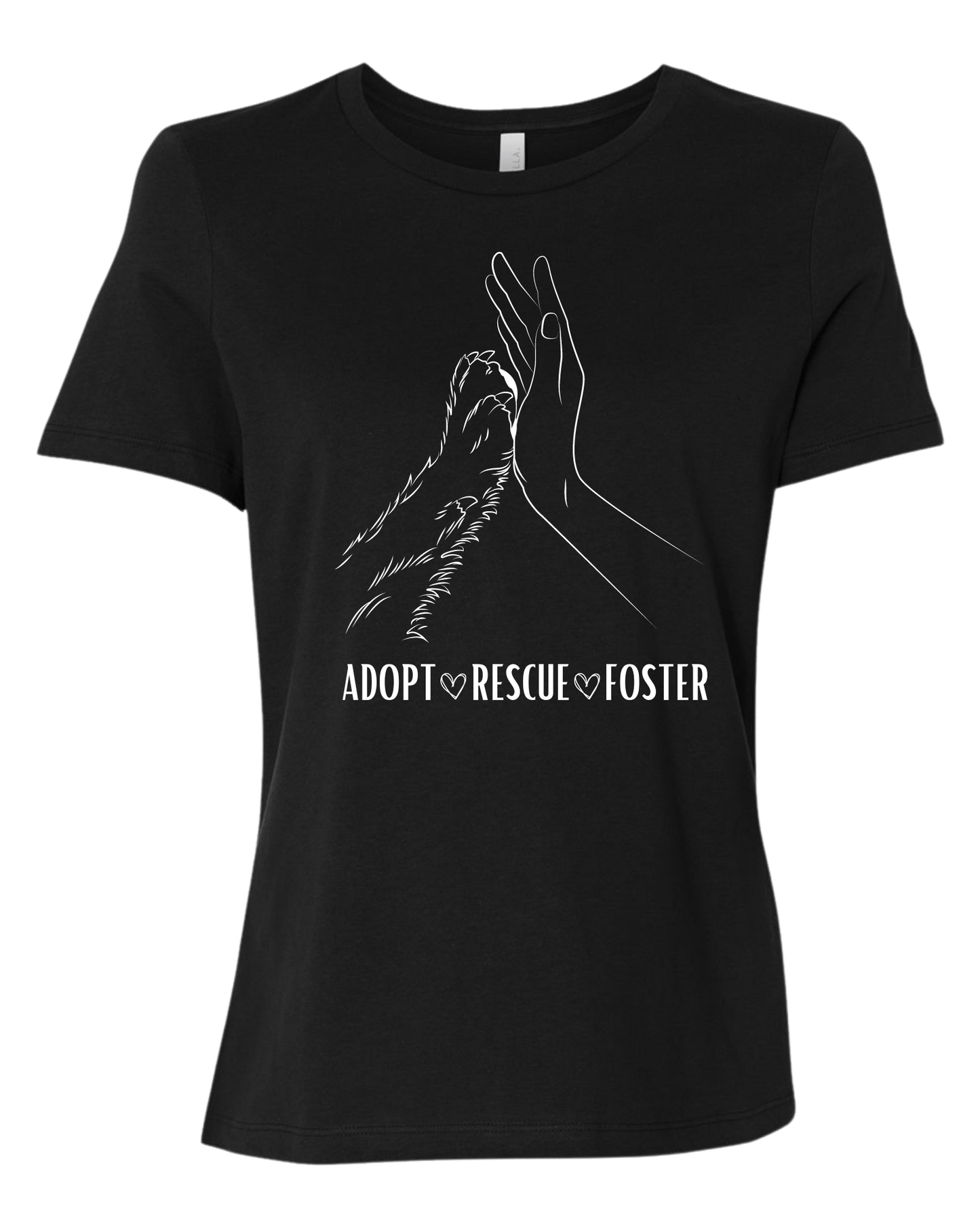 Women's fit "Adopt, Rescue, Foster" human & paw high five graphic