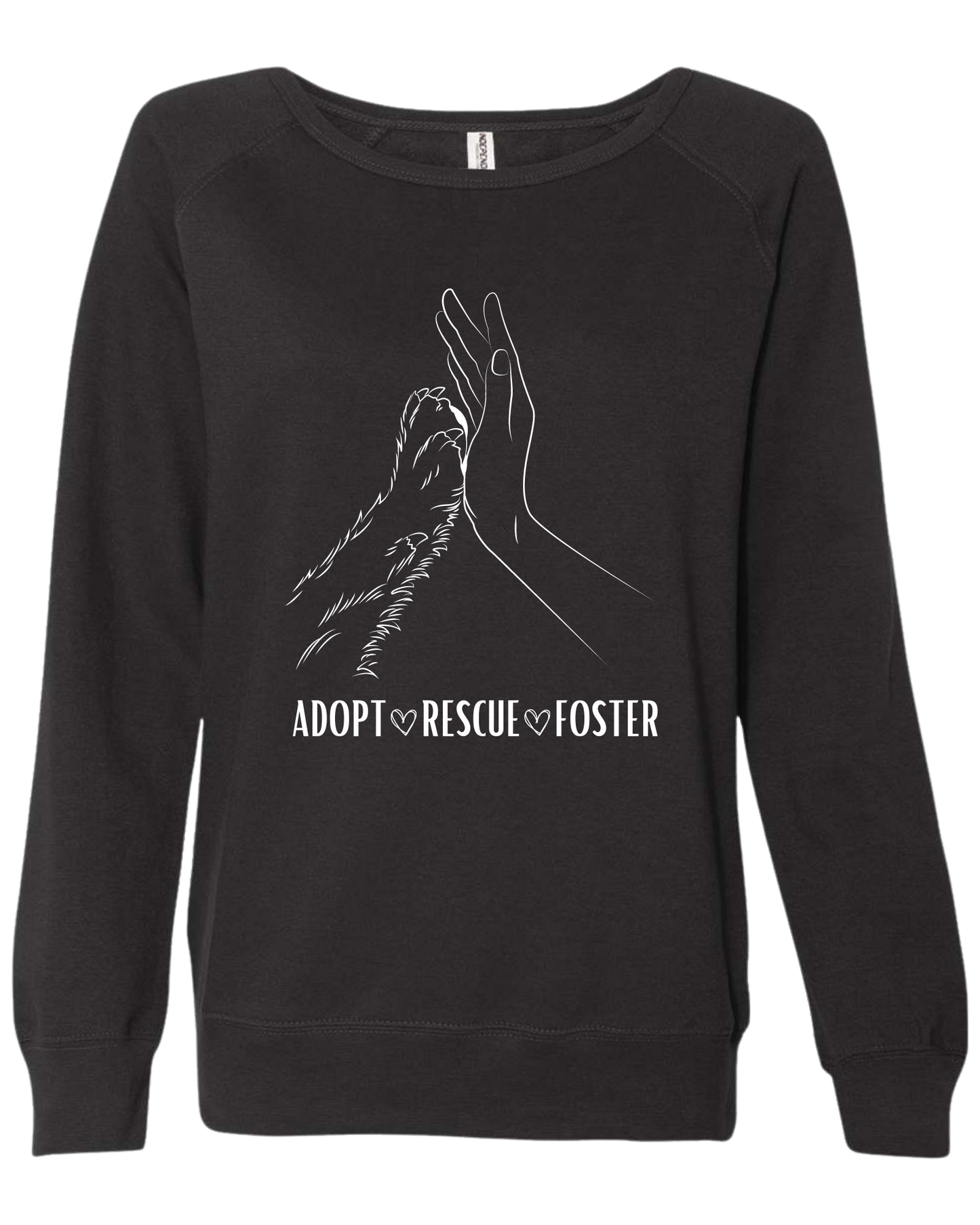 Women's fit "Adopt, Rescue, Foster" human & paw high five graphic