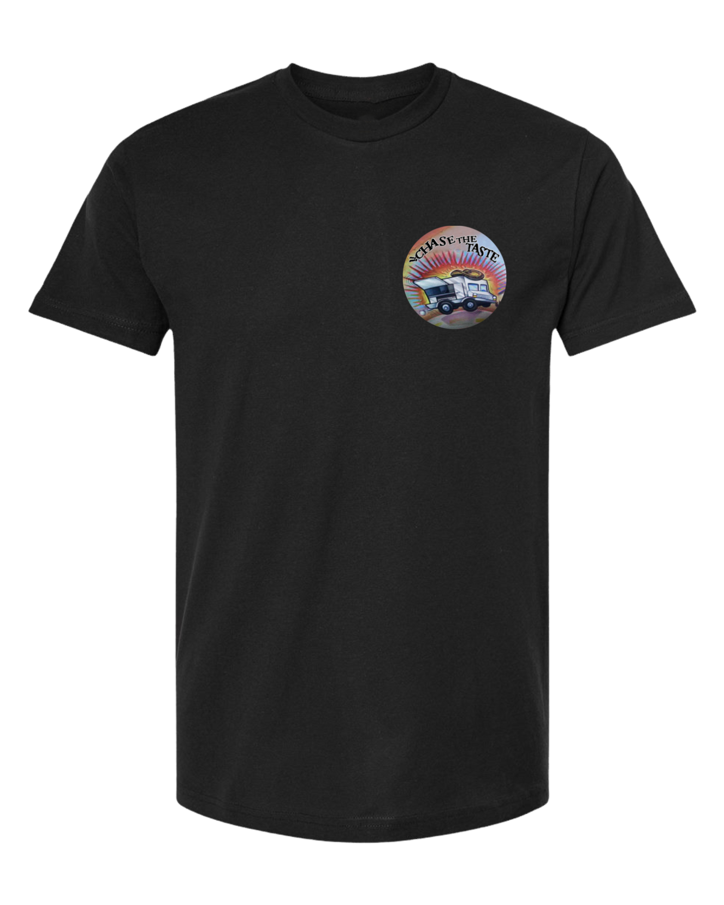Chase the Taste unisex crewneck tee with round pocket logo
