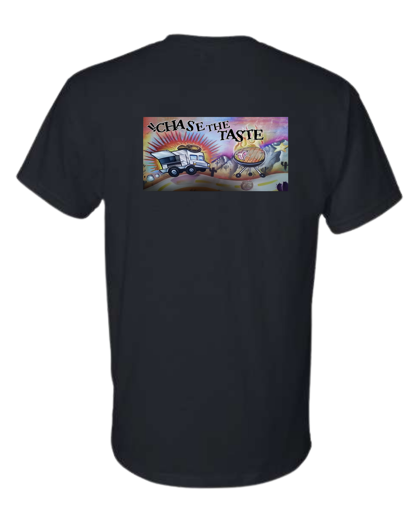 Chase the Taste unisex crewneck tee with round pocket logo