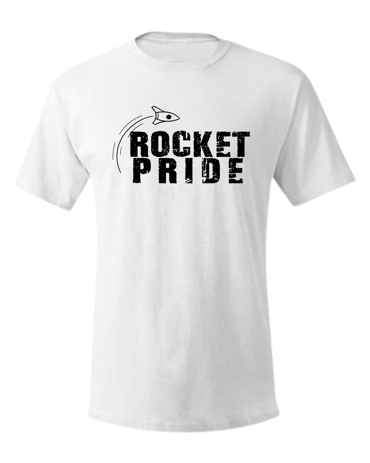 "Rocket Pride" distressed font unisex crew-neck short sleeve tee
