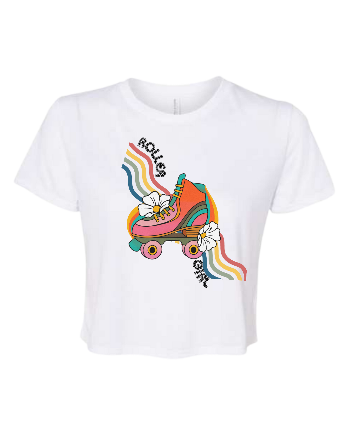 Roller Girl retro font "flower skate" crop top