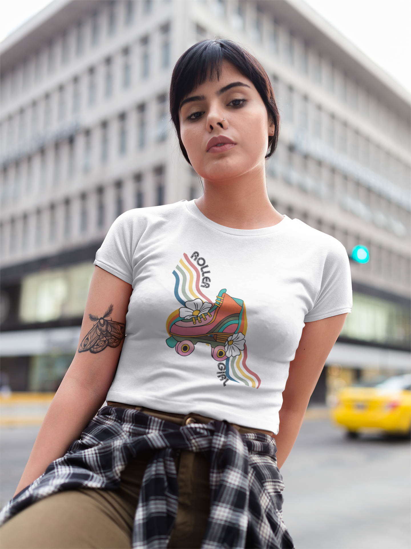 Roller Girl retro font "flower skate" crop top