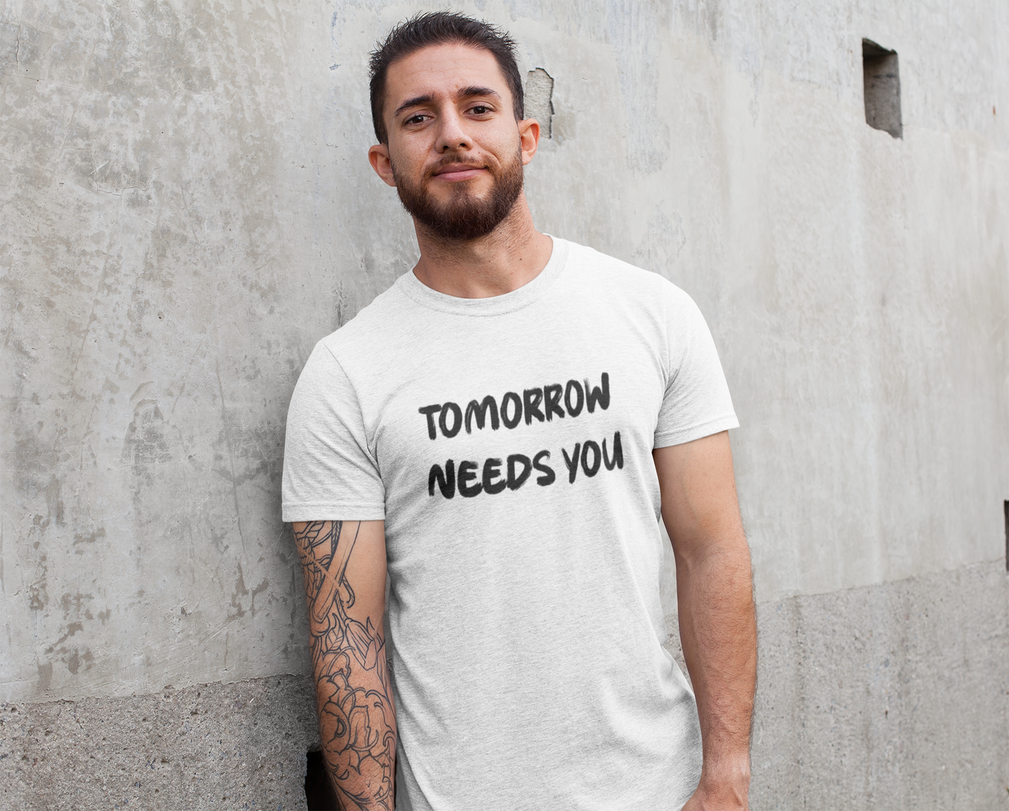 Unisex crew neck minimalist "TOMORROW NEEDS YOU" tee