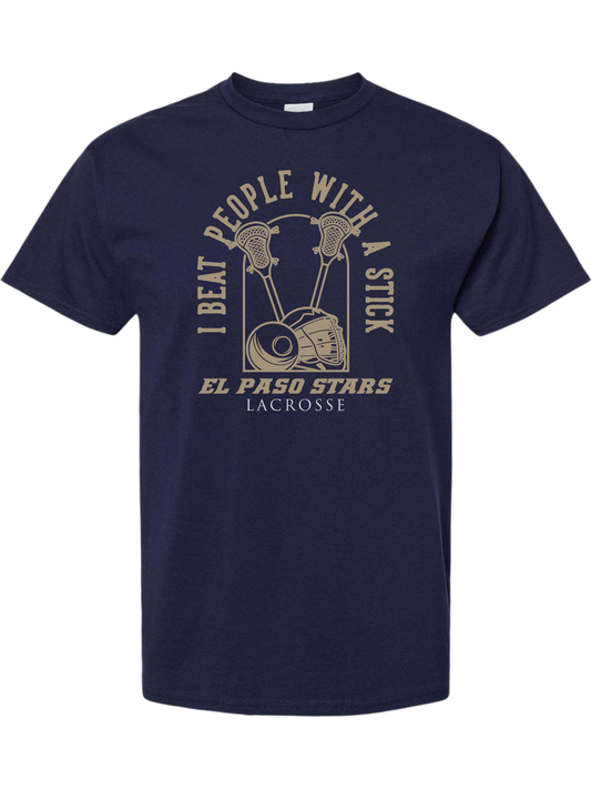 El Paso Stars Lacrosse "I beat people with a stick" classic navy unisex crewneck tee