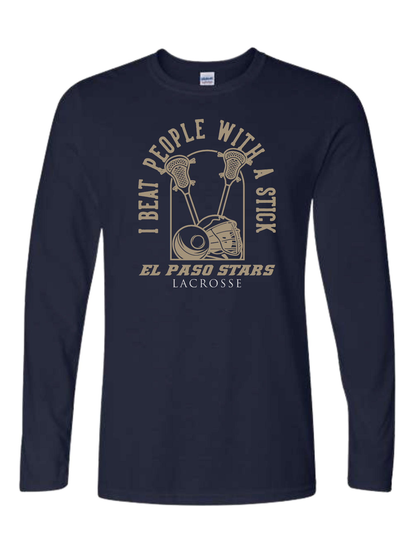 El Paso Stars Lacrosse "I beat people with a stick" classic navy unisex crewneck tee