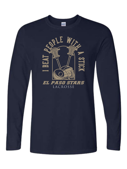 El Paso Stars Lacrosse "I beat people with a stick" classic navy unisex crewneck tee