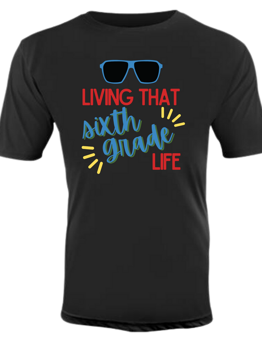 Customizable "Living that" grade level unisex crew-neck tee