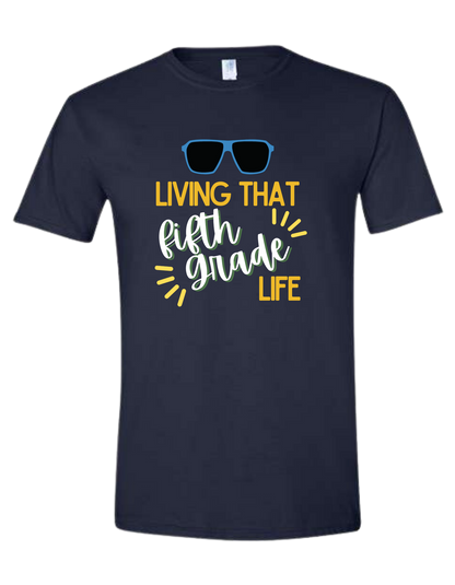 Customizable "Living that" grade level unisex crew-neck tee