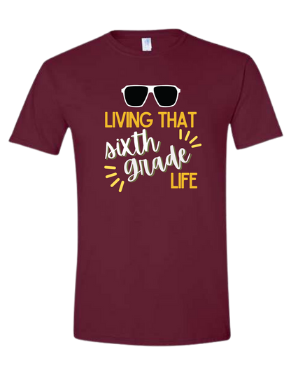 Customizable "Living that" grade level unisex crew-neck tee