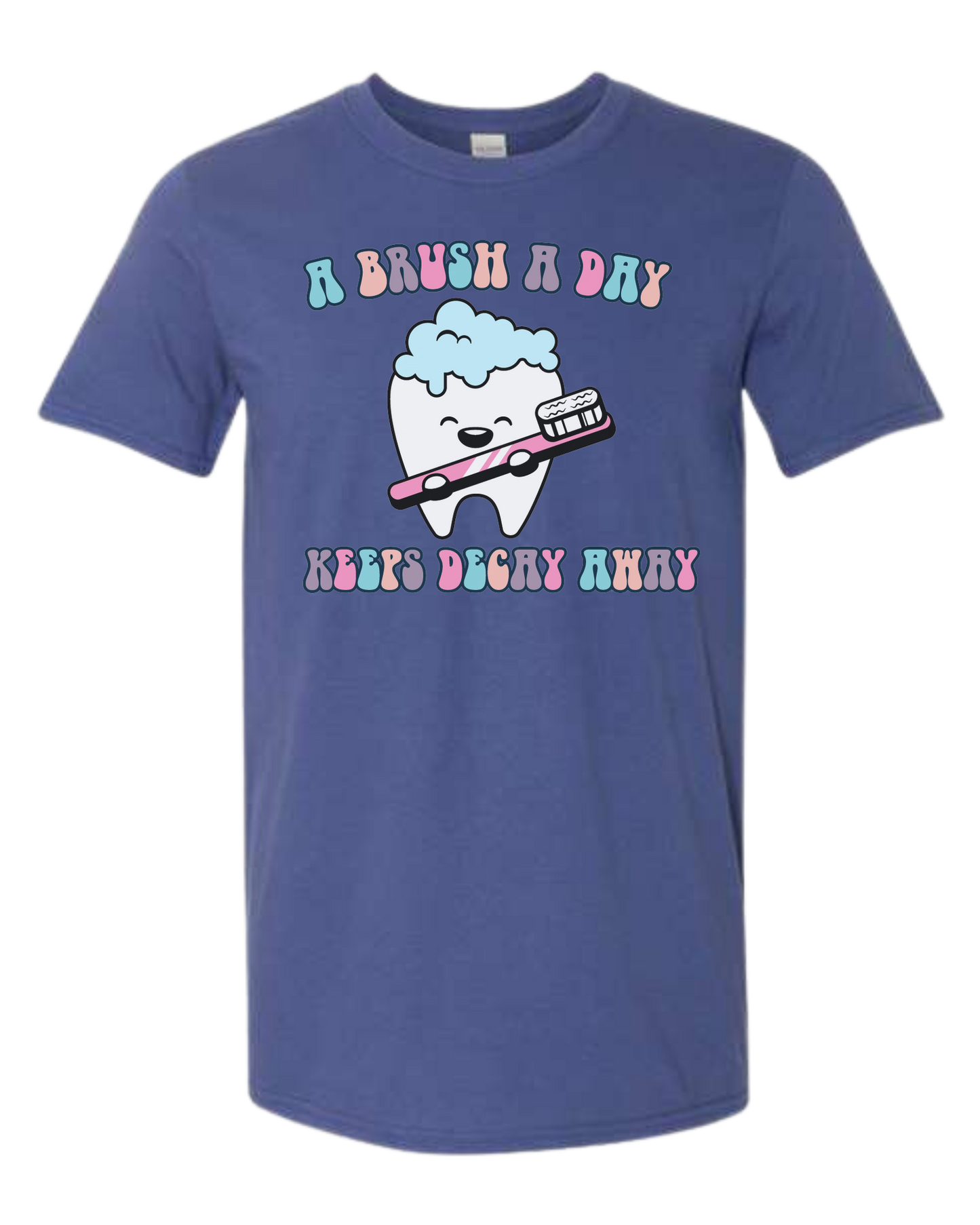 "A Brush a Day, keeps Decay Away" cute tooth holding toothbrush Unisex crew-neck  graphic tee Metro Blue