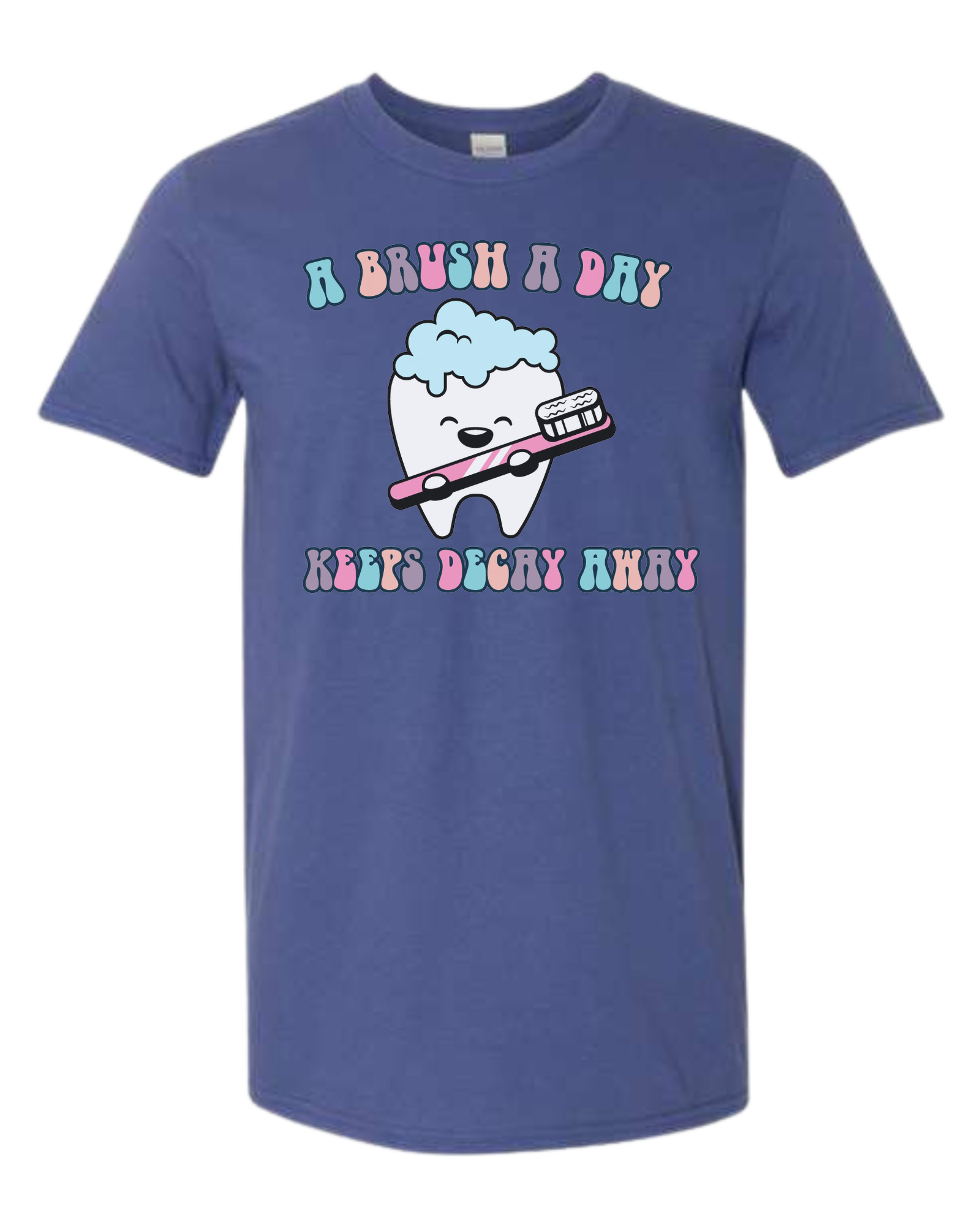 "A Brush a Day, keeps Decay Away" cute tooth holding toothbrush Unisex crew-neck  graphic tee Metro Blue