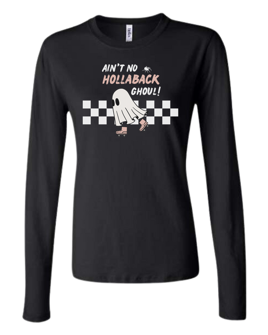 Ain't No Hollaback Ghoul retro graphic Women's fit crewneck long sleeve fit Black