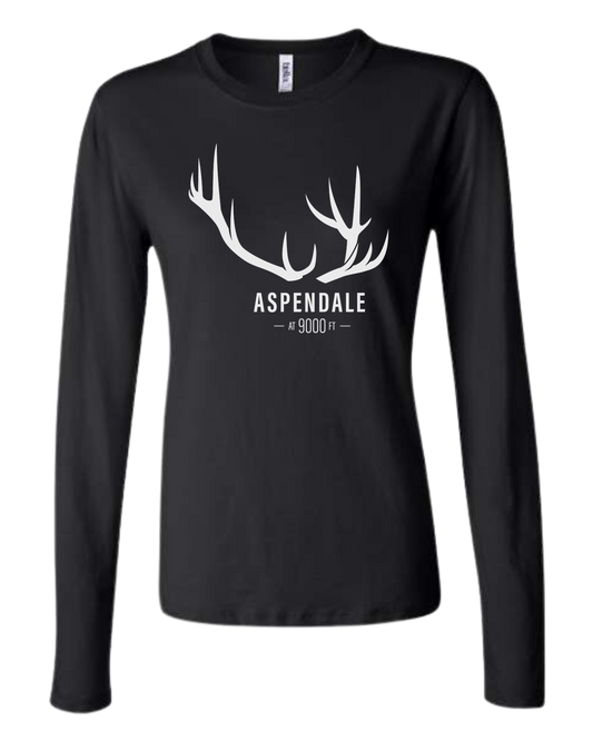 Antlers for Aspendale (white) Women's fit crewneck long sleeve fit Black