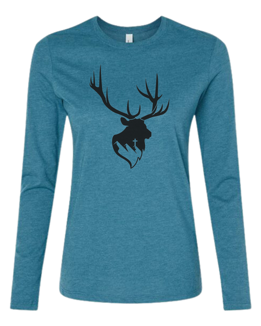 Aspendale Elk (black) Women's fit crewneck long sleeve fit Heather Teal