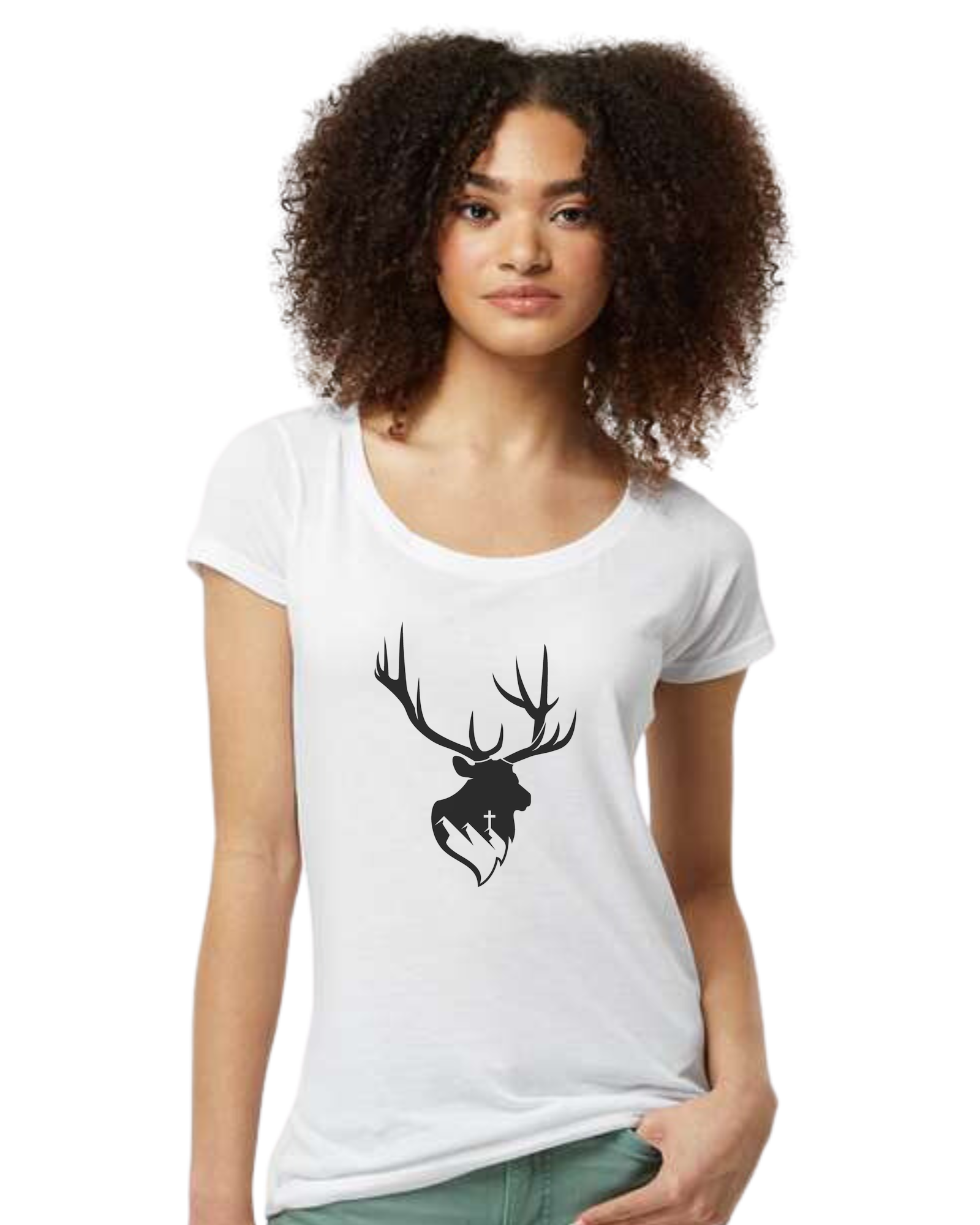 Aspendale Elk (black) Women's fit scoop neck tee White