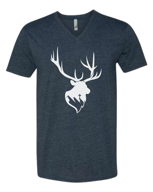 Aspendale Elk (white) Premium unisex v-neck tee Heather Navy