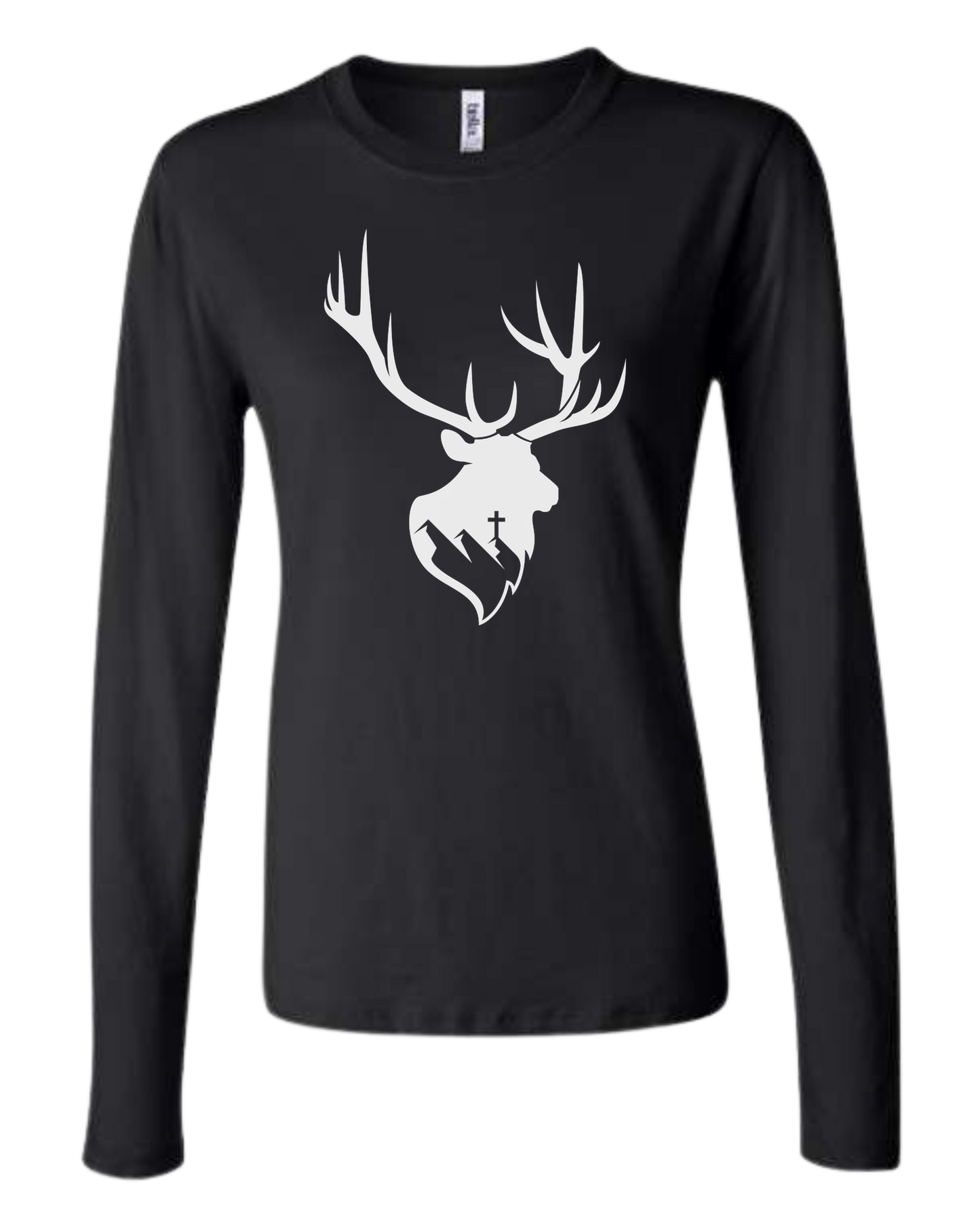 Aspendale Elk (white) Women's fit crewneck long sleeve fit Black