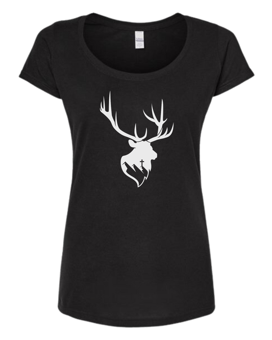 Aspendale Elk (white) Women's fit scoop neck tee Black
