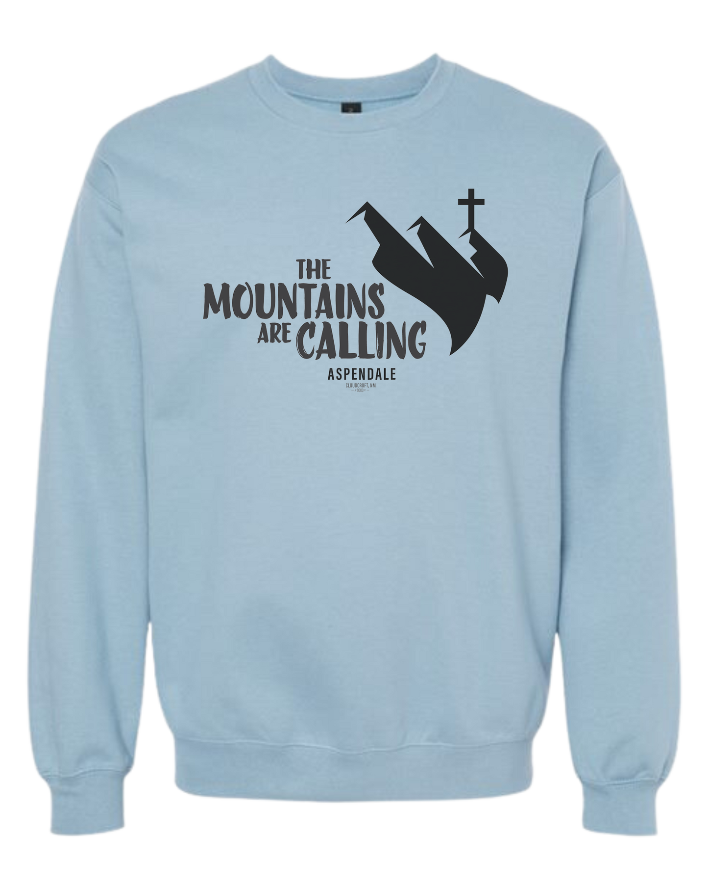 Aspendale "Mountains are Calling"  graphic (black) Classic unisex crewneck sweatshirt Ice Blue