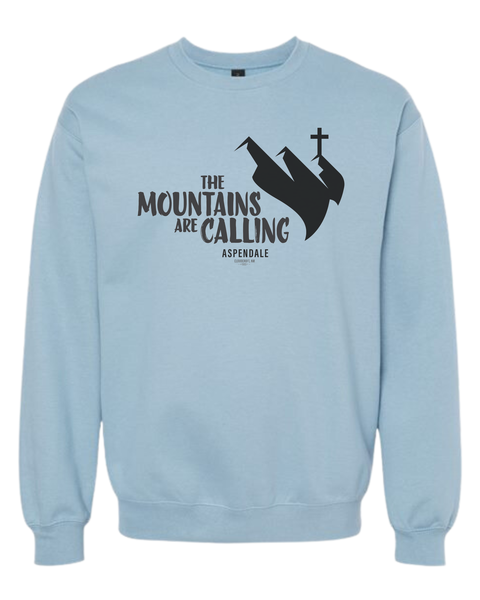 Aspendale "Mountains are Calling"  graphic (black) Classic unisex crewneck sweatshirt Ice Blue