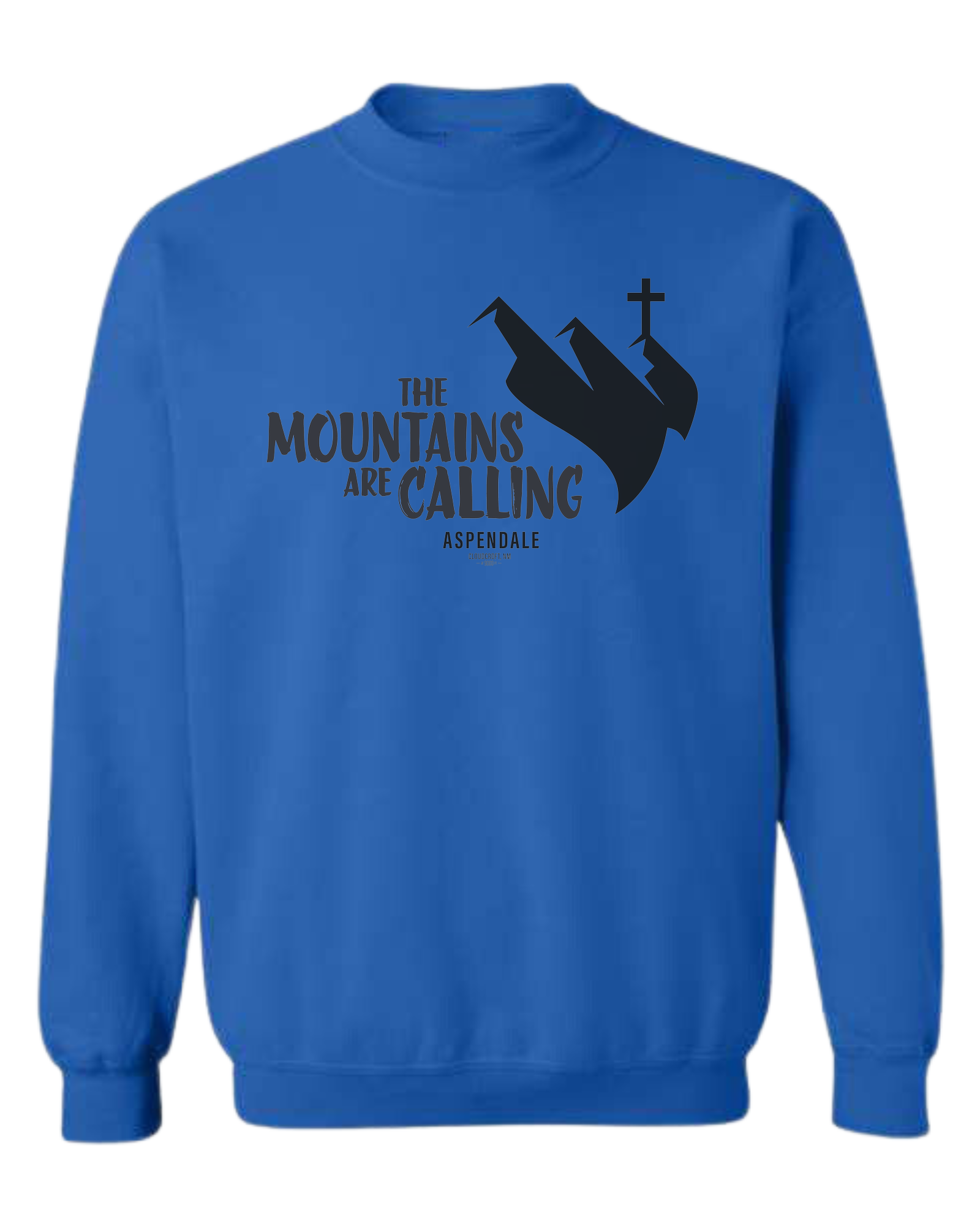 Aspendale "Mountains are Calling"  graphic (black) Classic unisex crewneck sweatshirt Royal Blue