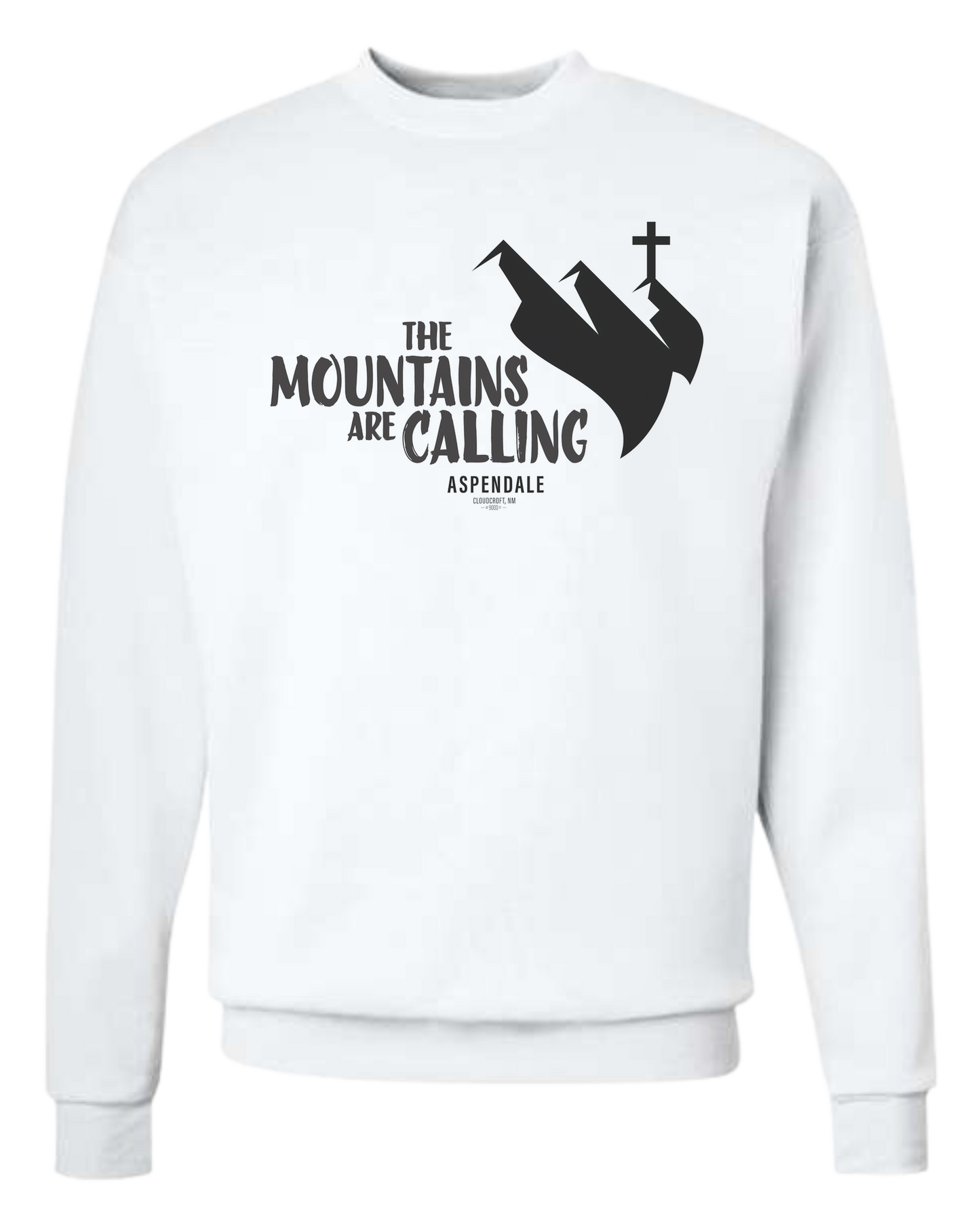 Aspendale "Mountains are Calling"  graphic (black) Classic unisex crewneck sweatshirt White