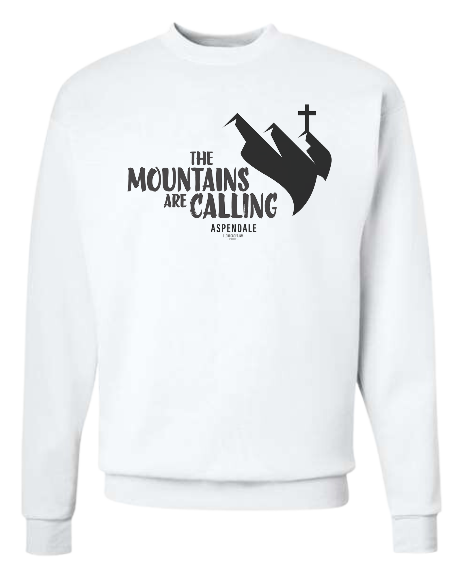 Aspendale "Mountains are Calling"  graphic (black) Classic unisex crewneck sweatshirt White