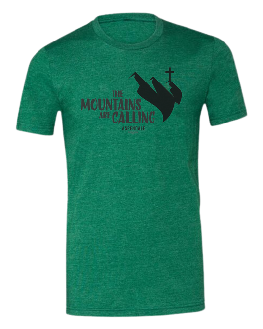 Aspendale "Mountains are Calling"  graphic (black) Premium unisex crewneck tee Grass Green