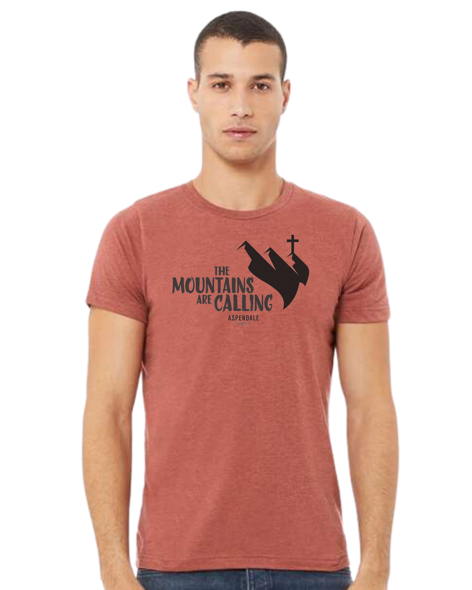 Aspendale "Mountains are Calling"  graphic (black) Premium unisex crewneck tee Heather Clay